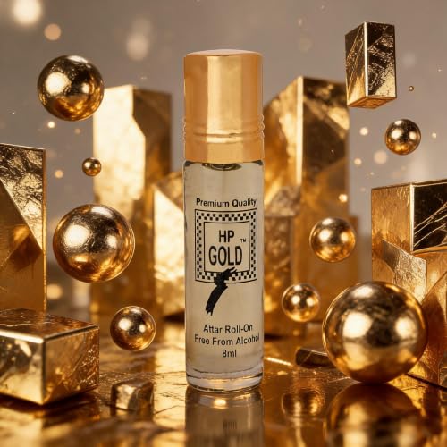 Image of HP Gold Attar Roll-On Perfume, 8 ml, Non-Alcoholic, Long-Lasting Amber Fragrance for Men