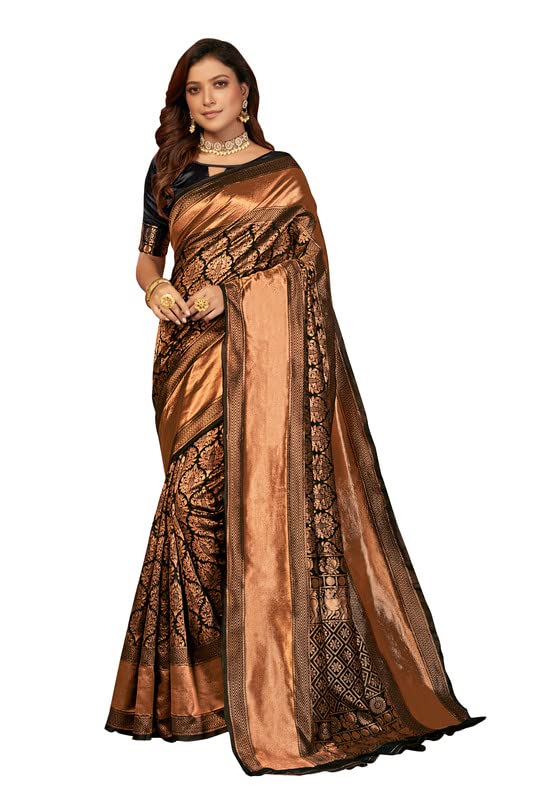 Stoveorama varni NX Women's Lace Solid Art Silk Saree With Blouse Piece (Black)