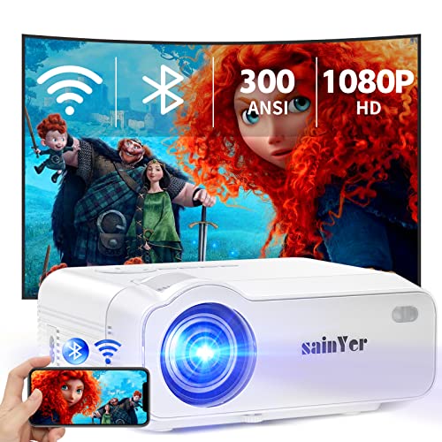 Bild zu Beamer, 5G WiFi Bluetooth 4K Unterstützt, Full HD 1080P Mini Max 300” Display, kompatibel mit TV-Stick, Smartphone, Laptop, HDMI, PS4, XBOX, AV, USB, Projektor für Outdoor-Filme Heimkino