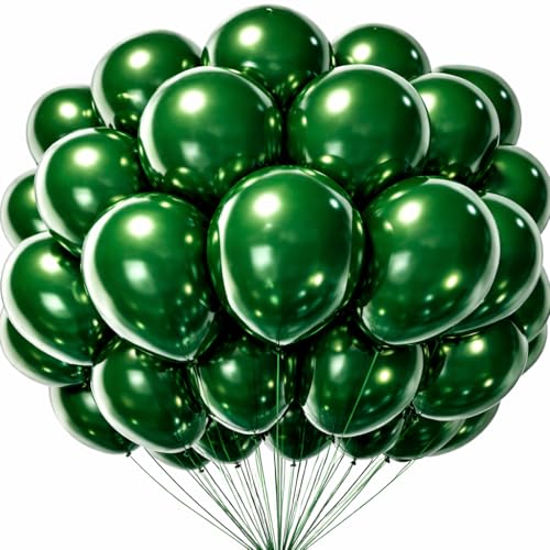 Dark Green Balloons 100 Pack, 12 Inch Latex Party Balloons, Round Helium Forest Green Balloons for Jungle Safari Tropical Christmas Birthday Party Decorations