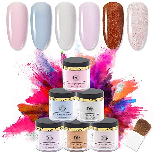 CUPCICI Dipping Powder Colors Kit 3 in 1 for Dip Nails Design Builder Powder with 6 Color 10 Ml No Liquid Primer UV Light(Glaze)