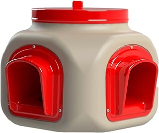 OverEZ Compact Chicken Feeder - Holds 25 Pounds of Feed - Inside or Outside Hen Coop - Large Gravity Fed Automatic Poultry Food Dispenser - No Waste Rainproof Design
