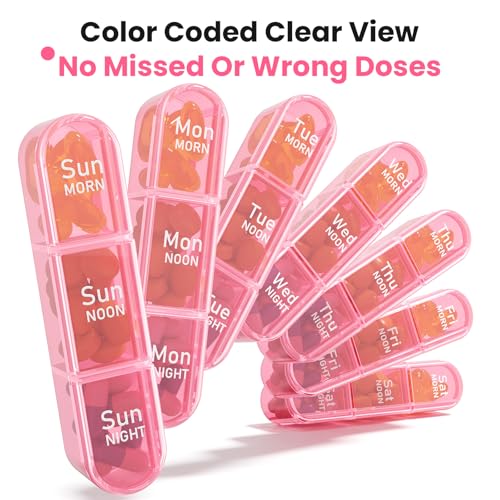 Image of Pill Organizer 3X a Day, Medicine Pill Organizer 7 Day, Weekly Pill Case with 21 Compartments for Medicine, Vitamin and Supplement - Full Pink