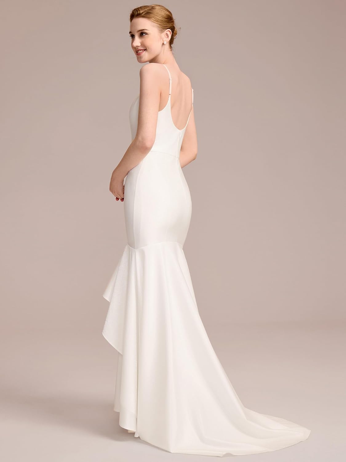 Ever-Pretty Women's Mermaid Deep V Neck Sleeveless Fishtail Sweep Train Wedding Dresses for Bride 00177