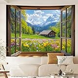 NYZE Window Tapestry, Outdoor Forest Tapestry Wall Hanging Natural Landscape Wall Mural for Bedroom Living Room Wall Art Home Decor 79x59 in