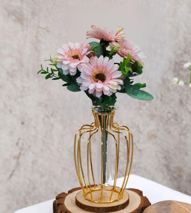 Image of SATYAM KRAFT 1 Pcs Artificial Sunflowers Stick Bunch | Realistic Look & Charming Flowers | 6 Heads Bouquet for Home Decor, Bedroom, Balcony, Wedding (Without Vase Pot) (Light Pink)
