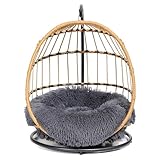 SWITTE Cat Bed Pet Egg Chair Hanging Swing Bed Hand Made Rattan Hammock with Removable Soft Cushion Easy Cleaning Suitable Small Dog & Cats and Indoors & Outdoors-Dark Grey