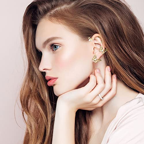 Aimaomi 1 Pair Inlaid Zircon Butterfly Ear Wrap Women Ear Cuffs Ear Crawler No Piercing Ear Clip Ear Climber Earrings (Gold, One Size) #TOP4