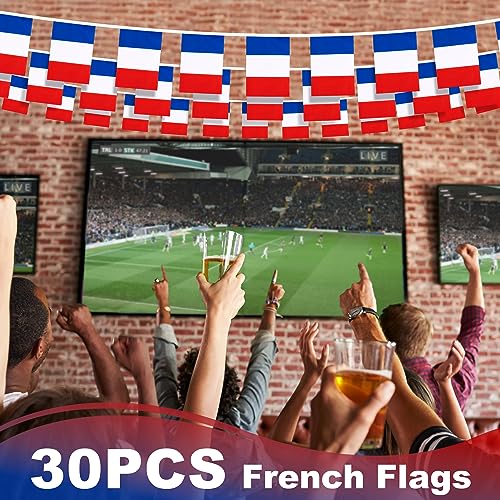 Image of France String Flag Pennant Banner, Small Mini French Flags Bunting Banner, 14th of July French Bastille Day National Country Decoration for School, Party, Sports Events, Festival, 33 Feet 30 Flags