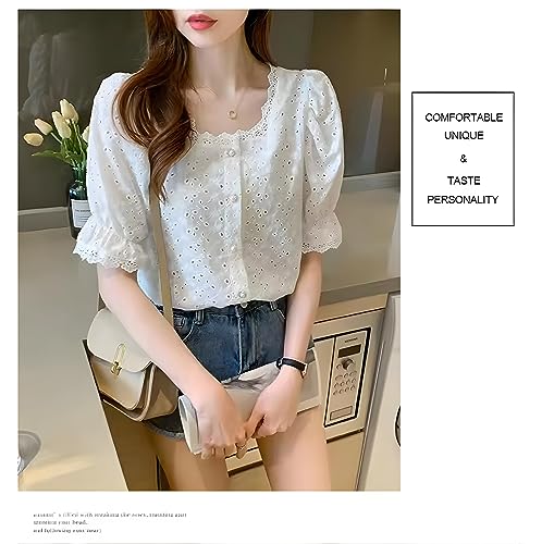 JC JUMMY COUTURE Best Women Summer Casual Warty Wear White Embroidered Cotton Top - Image 5