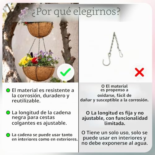 Miniatura 7 de Cadenas Colgantes De Metal 2 Unidades Para Macetas Colgantes Ajustables Negras, Soporta Hasta 5,9 Kg, Cadenas De Acero Para Colgar Plantas En Interior Y Exterior