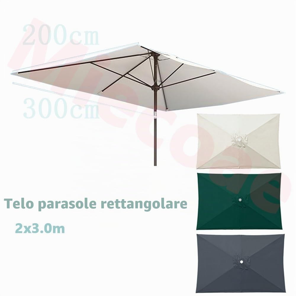Telo di Ricambio per Ombrellone da Esterno, Copertura di Ombrellone Rettangolare 2x3.0 Metri, per Giardino per Piscina Spiaggia(U3)
