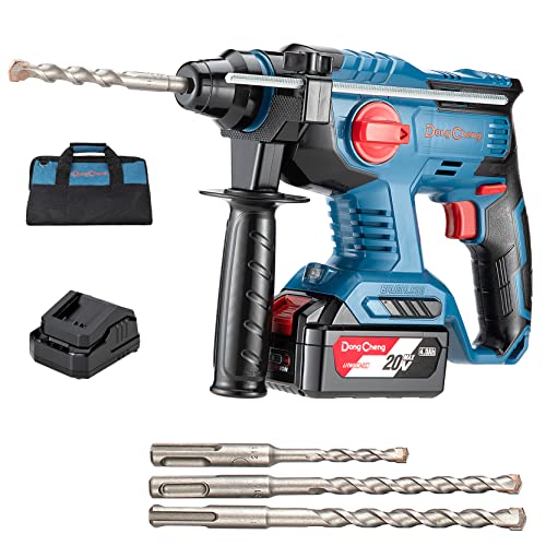 DongCheng 20V Bürstenlos Bohrhammer Akku Schlagbohrmaschine Max. Schlagenergie 2,1 J, mit 4 SDS plus Wechselfutter, 4Ah…