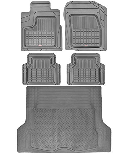 Motor Trend BC210-B2 Gray Performance Plus Rubber Car Floor Mat and Cargo Liner All-Weather Liner, 5 Piece