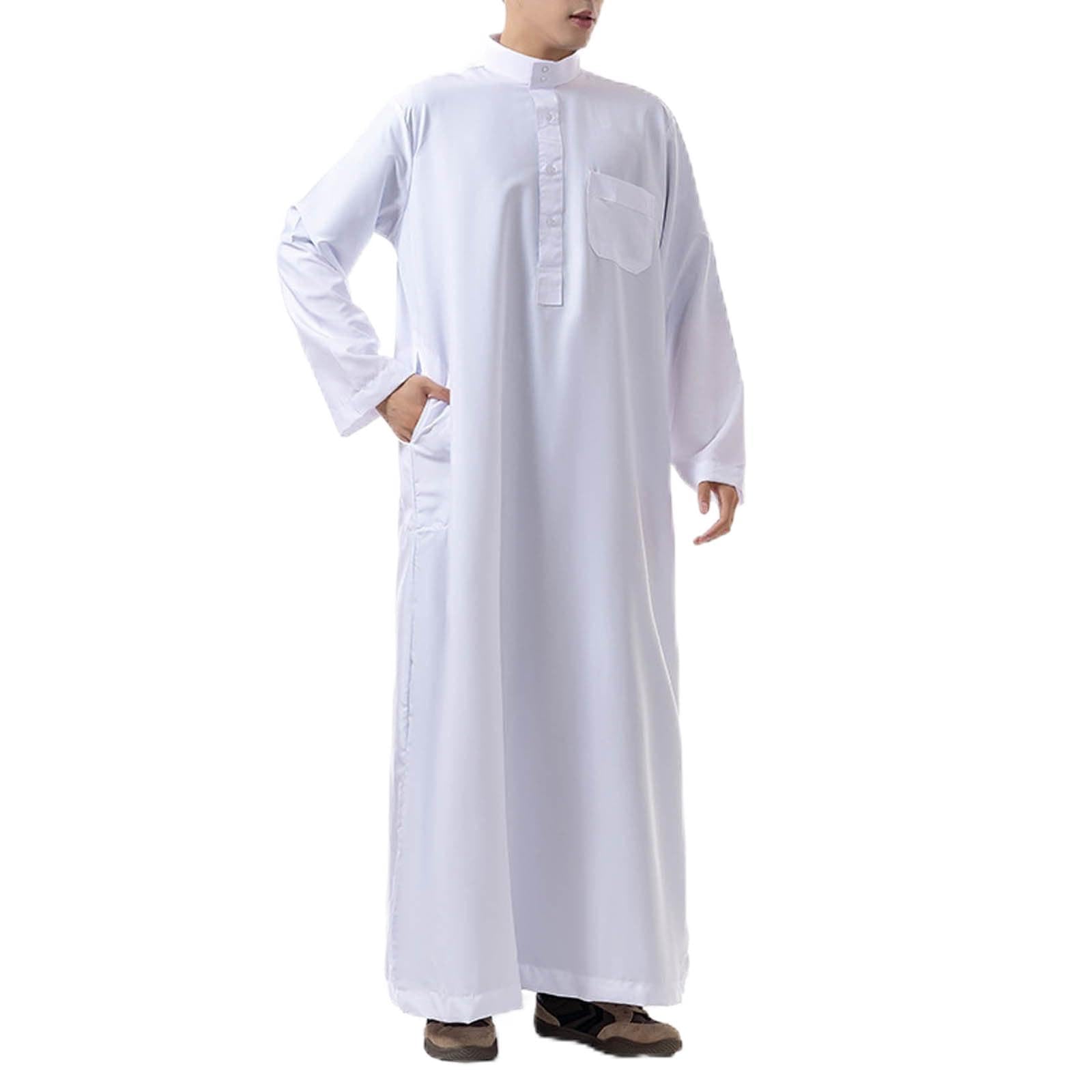 pvucpot Kaftan Marocchino,Abaya Uomo a Maniche Lunghe con Colletto Alto,Caftano Uomo con Tasca, Vestito Musulmano Uomo,Vestito Arabo Uomo, Abito di Preghiera Islamico Ramadan,Regalo per Coppia Casual