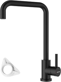 Black Kitchen Mixer Tap, Stainless Steel Kitchen Tap with Pull Out Spray 360°Swivel Single Handle Sink Taps 1 Hole with Rectangle L-Shaped Kitchen Faucet