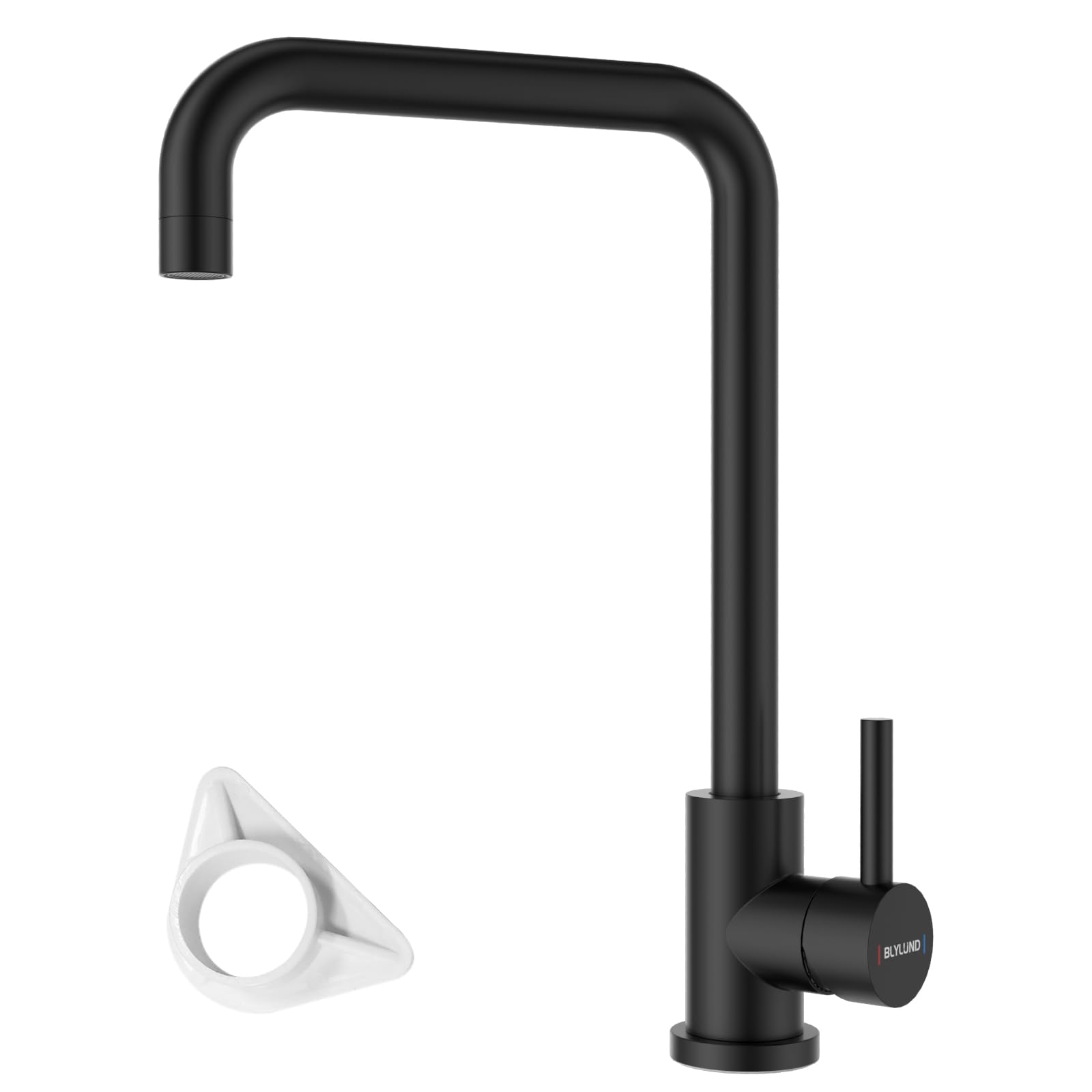 BLYLUND Black Kitchen Mixer Tap, Stainless Steel Kitchen Tap with Pull Out Spray 360°Swivel Single Handle Sink Taps 1 Hole with Rectangle L-Shaped Kitchen Faucet