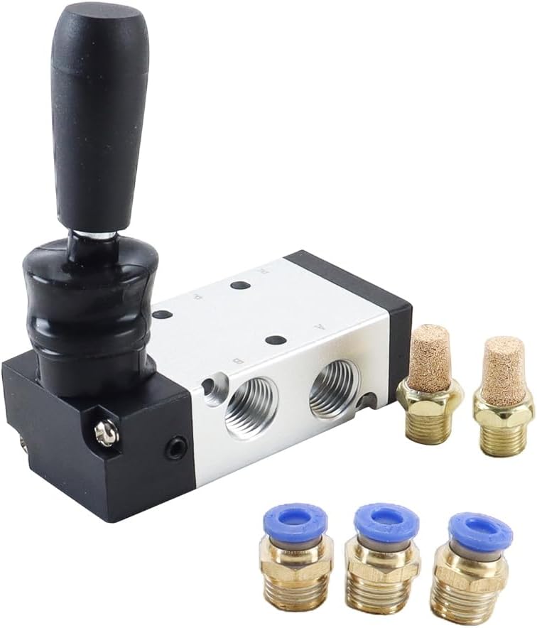Ludom 4H210-08 5-Way 2-Position Manual Pull Valve, PT1/4, with Fittings and Noise dissipative device, for Pneumatic Systems