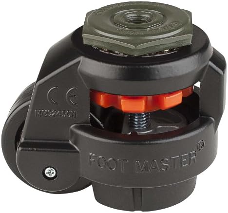 FOOTMASTER GD-60S-BLK Nylon Wheel and NBR Pad Leveling Caster, 550 lbs, Stem Mounted with 0.472" Mounting Hole Diameter, Black Finish, Medium