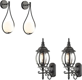 HOLKIRT Modern Globe Wall Sconces and Outdoor Wall Lantern Bundle