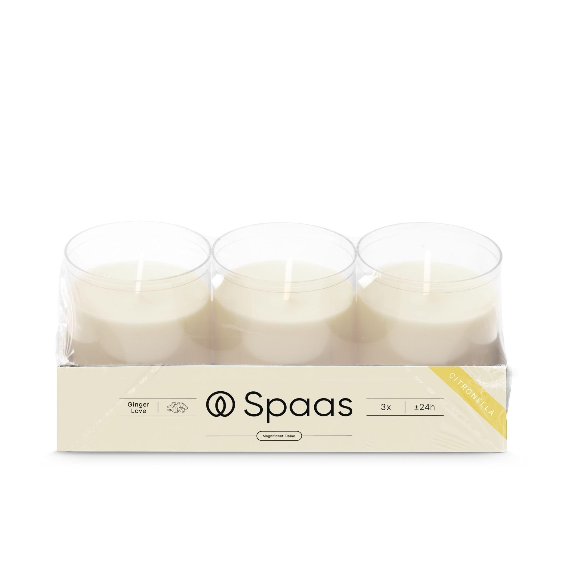 Spaas 3 Citronella Scented Refills, ± 24 Hours, Dirty White, Ginger Love