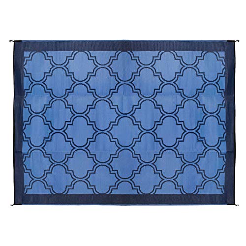 Camco Large Reversible Outdoor Patio Mat - Mold and Mildew Resistant, Easy to Clean, Perfect for Picnics, Cookouts, Camping, and The Beach (6' x 9', Lattice Blue Design) (42876)