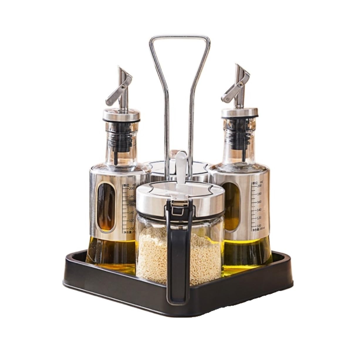 Aceitera Antigoteo Dispensador De Aceite Juego De Tarro For Condimentos De Hotel Con Bandeja, Estante For Mesa De Comedor, Olla For Aceite, Olla For Chile, Olla For Vinagre, Almacenamiento Vinagrera B