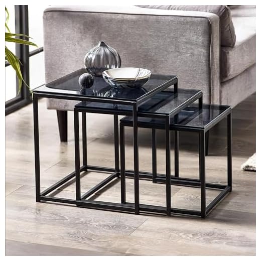 Julian Bowen Chicago Nest of 3 Tables, Smoked Glass/Black, One Size
