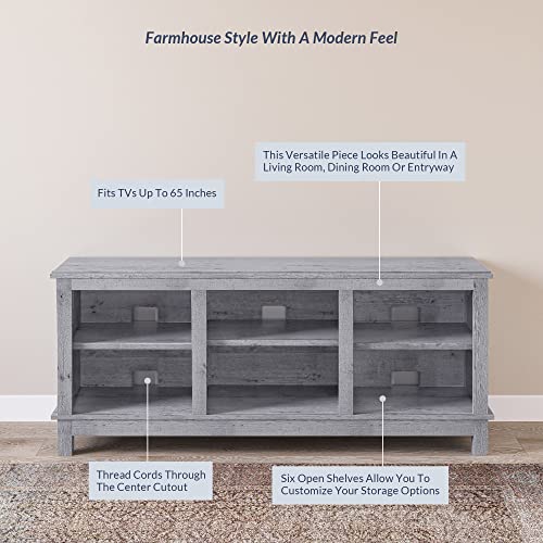 Belleze Modern 58 Inch Traditional Tv Stand & Media Entertainment Center Console Table For Tvs Up To 65 Inch With Six Open Storage Shelves - Charmant (Light Gray) #TOP2