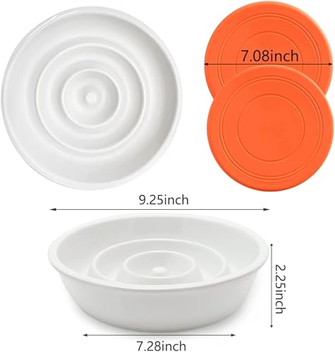 Miniatura 2 de GH - Cuenco de cerámica para perros de alimentación lenta, 3 tazas, 2 discos voladores para mascotas incluidos, color blanco