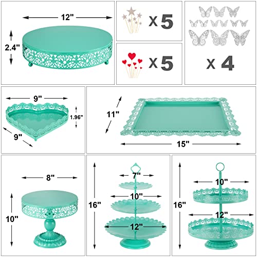 Gpusfak 113 Pcs Turquoise Cake Stands Set, Metal Cake Dessert Table Display Tiered Cupcake Holder Candy Plate For Wedding Birthday Party Baby Shower Celebration Decor #TOP1