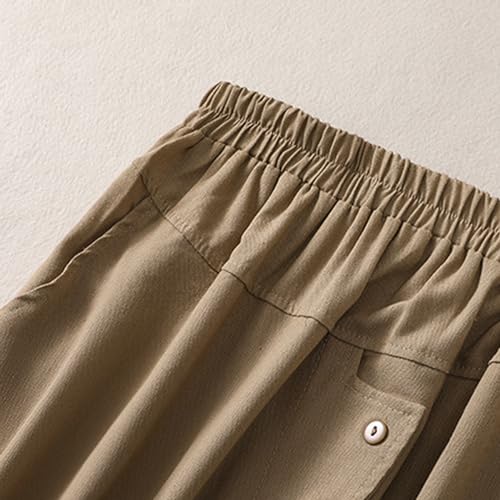 Business Skirts Women's Solid Color Elastic Waist Button Closure Side Pockets Tail Slit Mid-Calf Length Pleated Hem Skirt3