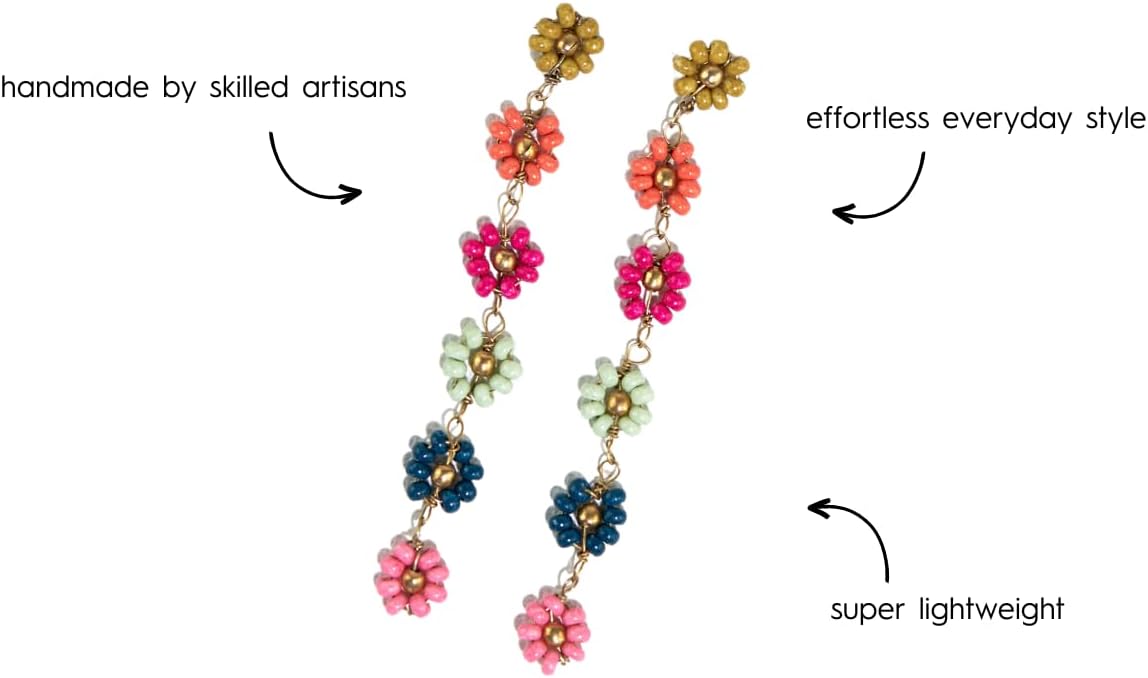 INK+ALLOY Beaded Flower Earrings for Women Dangling, Amanda Colorful Floral Daisy Trendy Boho Earrings, Hypoallergenic Handmade Jewelry for the Modern Bohemian, 3-Inch Length