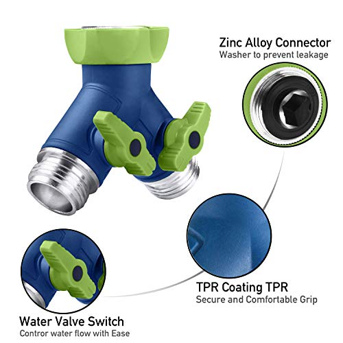 Green Mount Garden Hose Connector Tap Splitter, Y Hose Connector, Easy Grip Splitter With Shut-Off Valves (Two Way) #TOP1