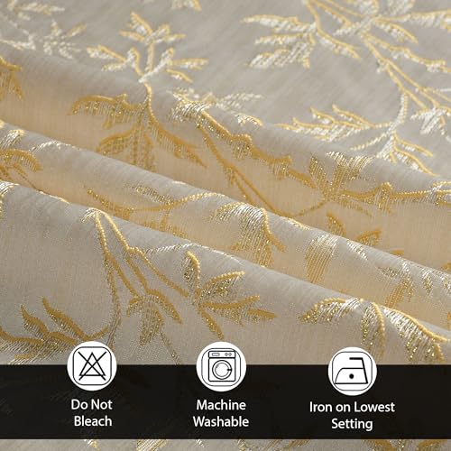 Image of FRESH FROM LOOM Light Blocking 80% Room Darkening Curtain 7 Feet Long Door & Window with Floral Design | Eyelet Rings | Fade Resistant | Premium Luxury Quality Parda (7feet, Golden, 1pc only)