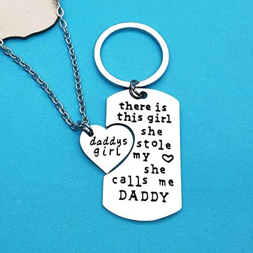 Huwujiu Dad Daughter Gift Father's Day Gift There's This Girl Who Stole My Heart She Calls Me Daddy Keyring Necklace Set Daddy Daughter Gift Christmas Birthday Gift