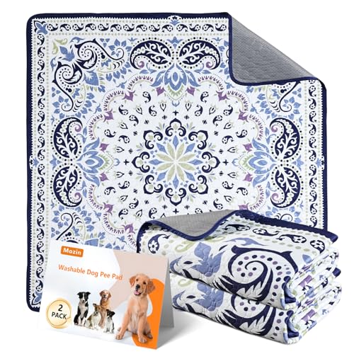 Image of Mozin Washable Pee Pads for Dogs, 2 Pack Super Absorbent Reusable Puppy Pads Waterproof, Leak-Proof & Non-Slip Whelping Pad for Potty Training, Playpens, Crates, Floors, Beds, and Couches 31 inchx36 inch