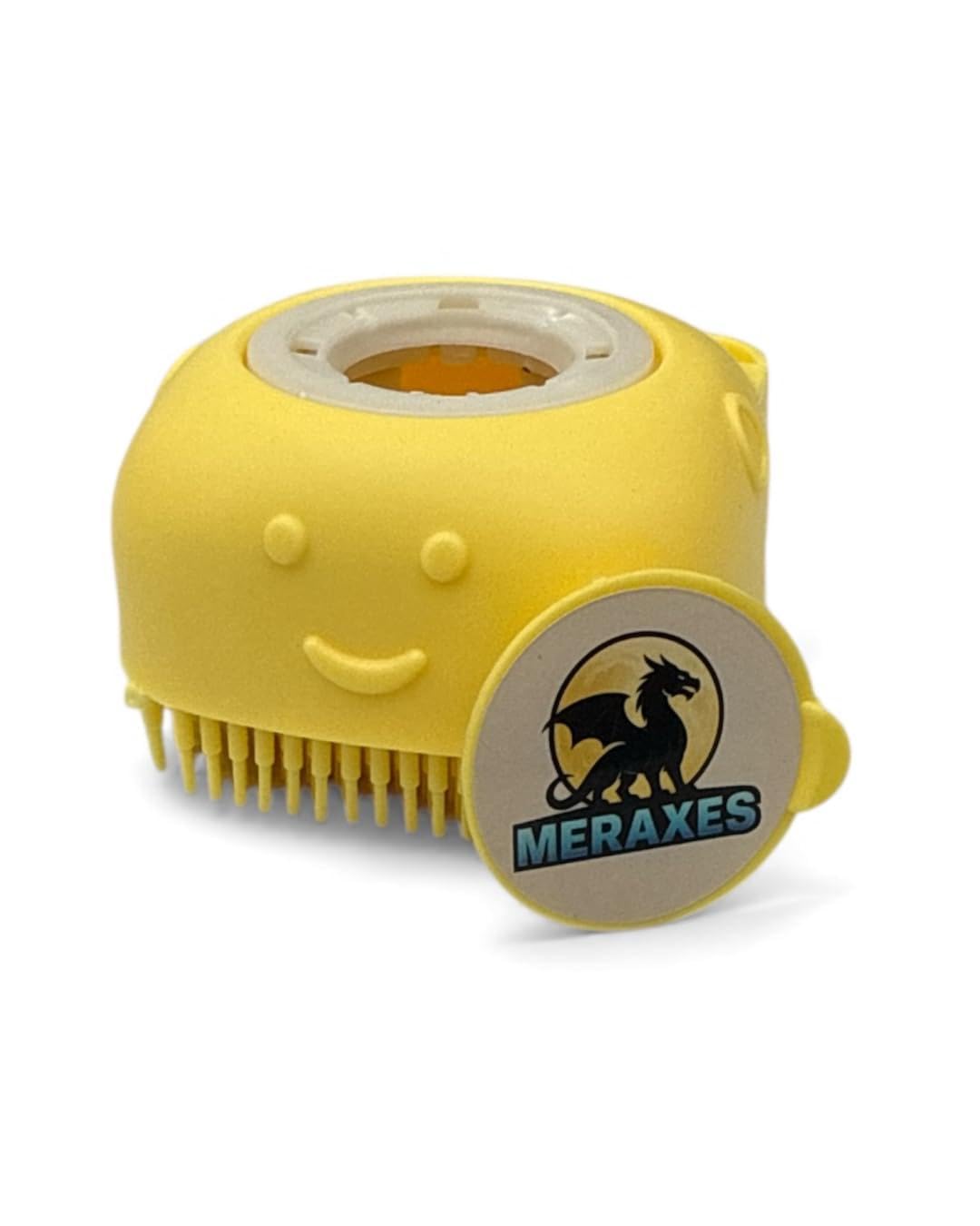 MERAXES Pet Bath Grooming Brush with Shampoo Dispenser - Soft Silicone Bristles for Dogs Cats, Deshedding Massage Tool Yellow