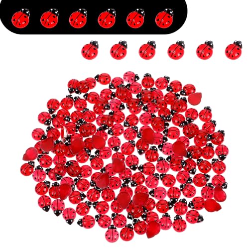 150 piezas de mini mariquita decoración de resina diminuta de mariquitas de resina roja regalos de animales mini simulación de insectos 3D decoración de uñas diamante para manualidades, cumpleaños