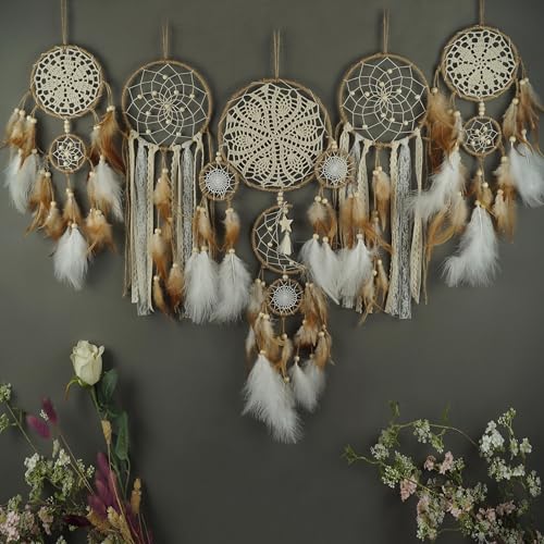 5 Pcs/Set Large Dream Catchers Boho Wall Decor Feather Handmade