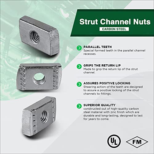 Highcraft Otdo-A50 3/8 Inch Thread X 1-3/8 Inch Strut Channel Nuts, Carbon Steel With Zinc Finish-50 Pack Chrome #TOP2