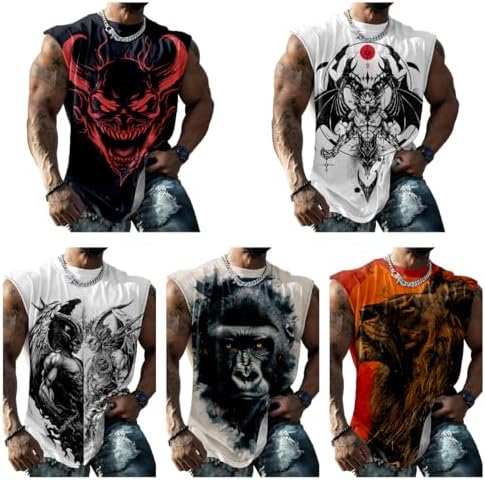 Mens Muscle Shirts Sleeveless Muscle Tank Top Summer Devil Graphics Novelty Bodybuilder Workout Gym Shirts Men Comfortable Tank Tops Suitability Cycling,Black Devil,M - 3
