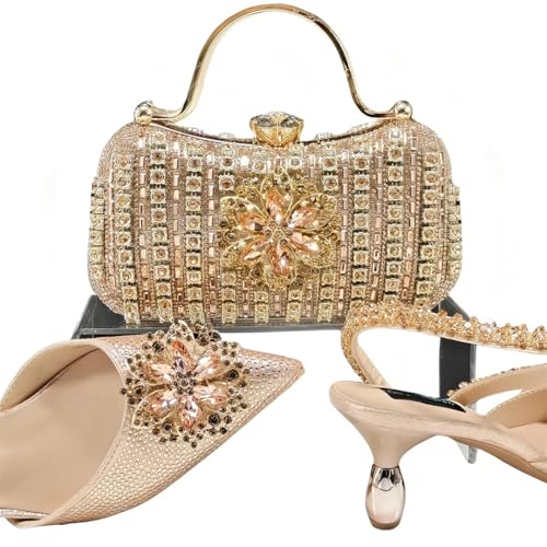 Chaussures et Sac Set Cristal Mode Talon Spike Doré
