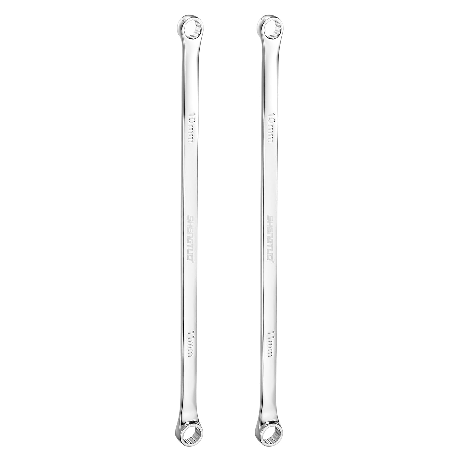 HARFINGTON 2pcs Double End Box Wrench 10 x 11 mm Metric 12 Point 0 Degree Offset Extra Long Double End Box Ratcheting Wrench CR-V Polished Long Spanner Tools for Repairs