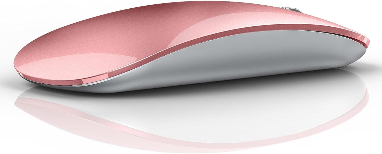 M18 Bluetooth Mouse, USB C Rechargeable Wireless Mouse, Triple Mode (Dual Bluetooth+USB) Computer Silent Mice Portable with USB Receiver Type C Adapter for Laptop/MacBook/iPad/PC- Rose Gold