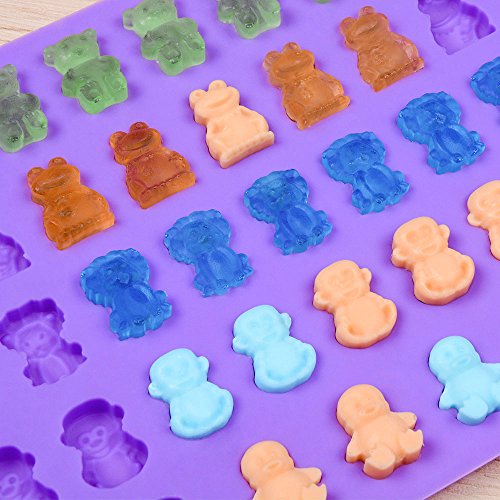 Image of Silicone Candy Gummy Bear Molds - Chocolate Molds Including Bears, Frogs, Lions, Monkeys, Penguins Gummie Molds Premium Silicone BPA Free, Pinch Test Approved Pack of 4 with 2 Droppers