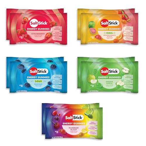SaltStick Energy Gummies with Electrolytes, Variety Pack, Easy to Chew Electrolyte Gummy, Energy Chews That Taste Great. 10 Packs, 80 Gummies