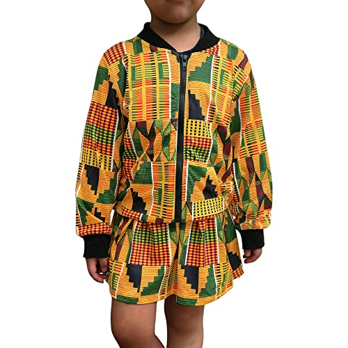 Giovacker Baby Girls Fall Winter African Style Coats 2Pcs Outfits Set Zipper Jacket And Skirt 130Cm #TOP5