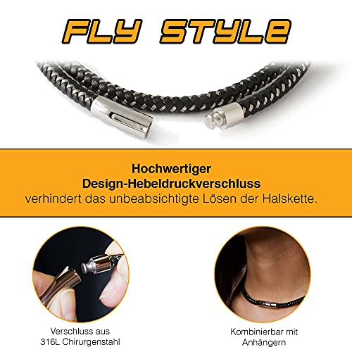 Fly Style Halskette Armband aus Kunstleder schwarz geflochten mit Verschluss aus Edelstahl - Herren Kette, Längen:ca. 55.0 cm, Stärke:4 mm