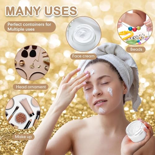 Image of Patelai 4 Pieces Round Wide-mouth Leak Proof Plastic Container Jars with Lids for Travel Storage Makeup Beauty Products Face Creams Oils Salves Ointments DIY Making(2 Ounce,Gold)